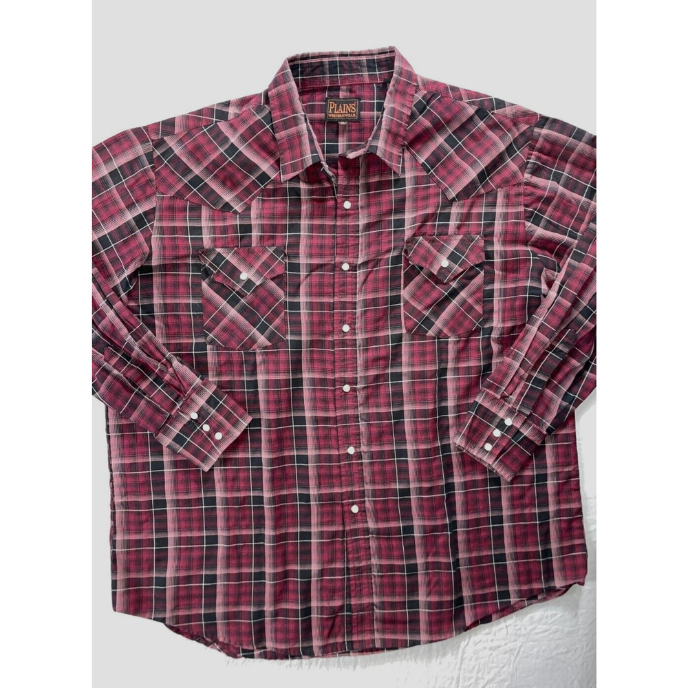 Plains Western Wear Long Sleeve Pearl Snap Shirt. Purple Plaid, Size XL. GUC!!